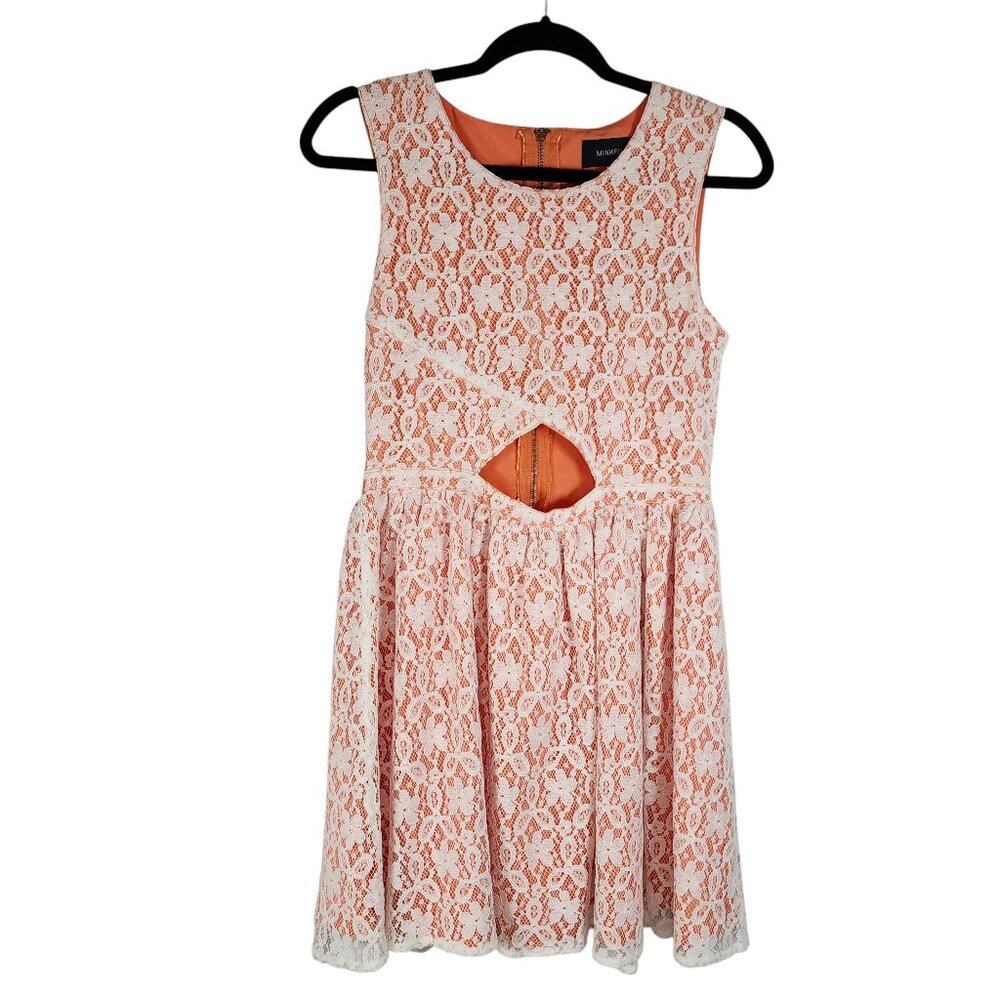 MINKPINK Peach Ivory Lace Cutout Mini Dress Fit Flare Size Medium NWT - Picture 14 of 15